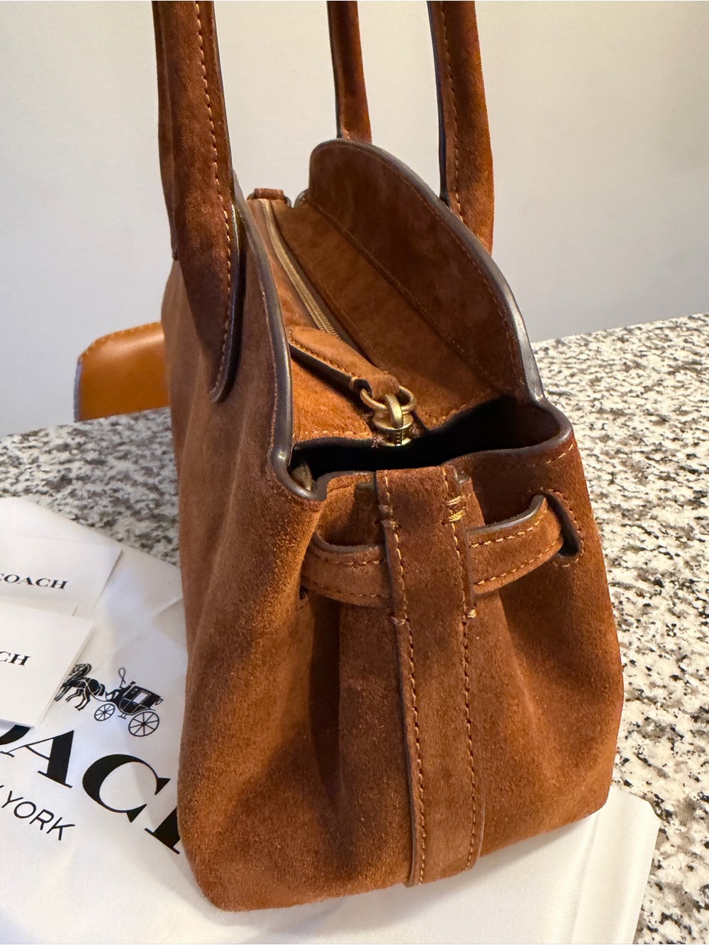 Coach Suede Shoulder Bag in Chestnut - Picture 4 of 5